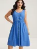 Textured Waist Drawstring Pockets Midi Dress sold by Bloomchic