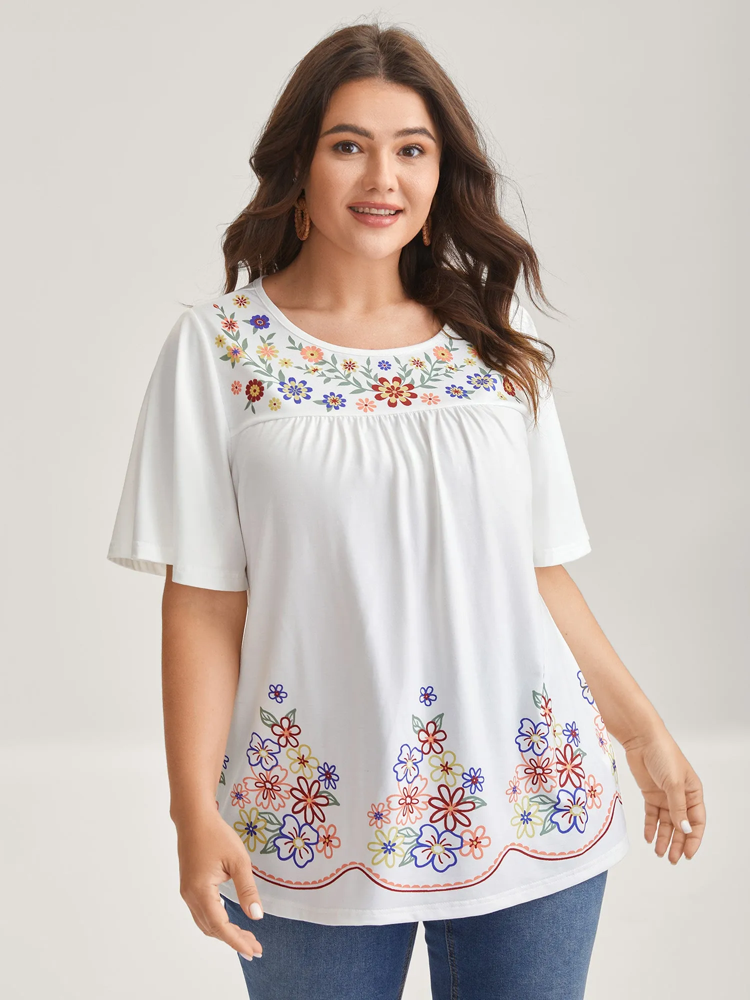 Floral Dreams Flared Sleeve Solid T-Shirt sold by Bloomchic