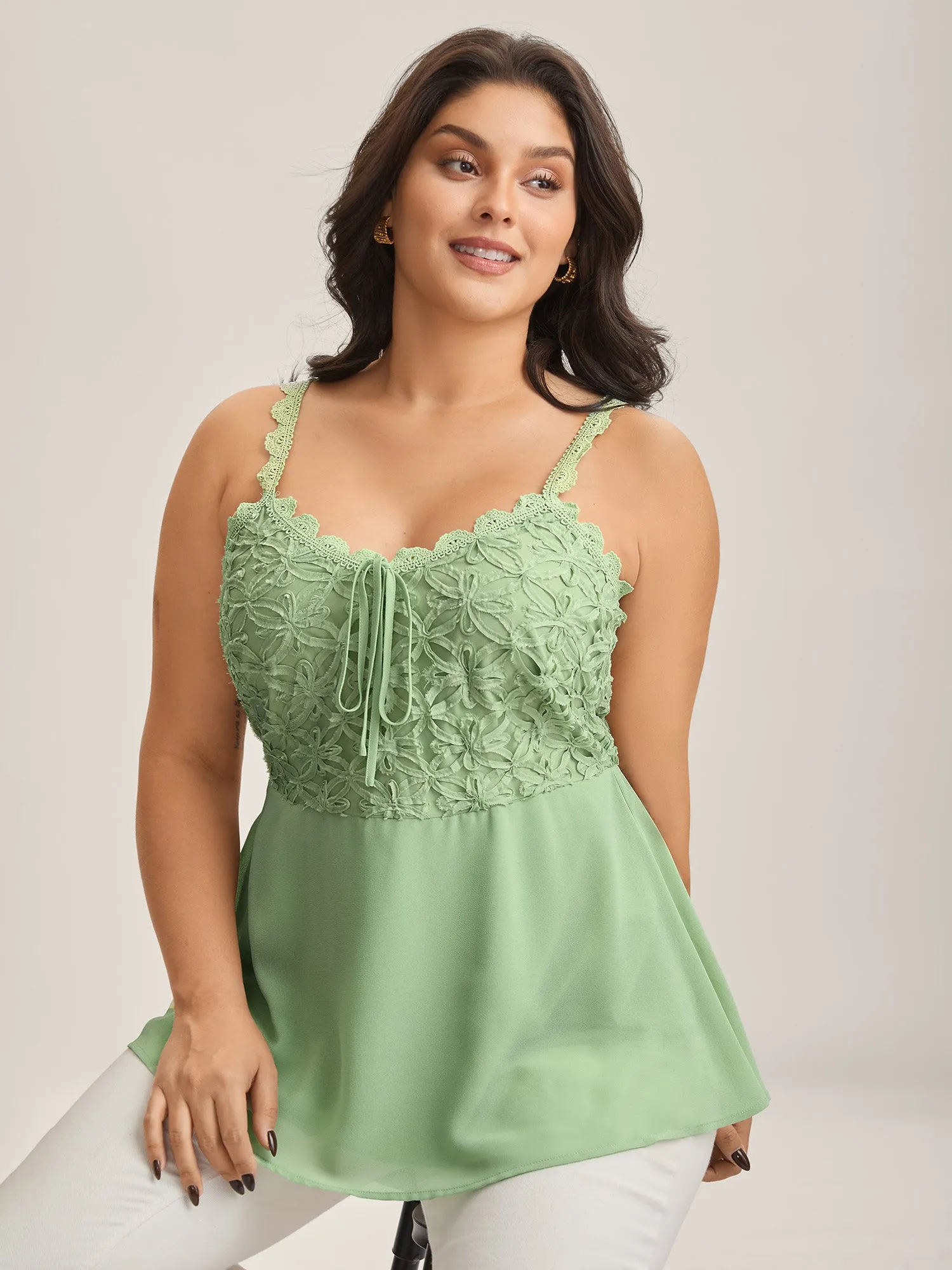 Textured Lace Tie Flared Tank Top sold by Bloomchic