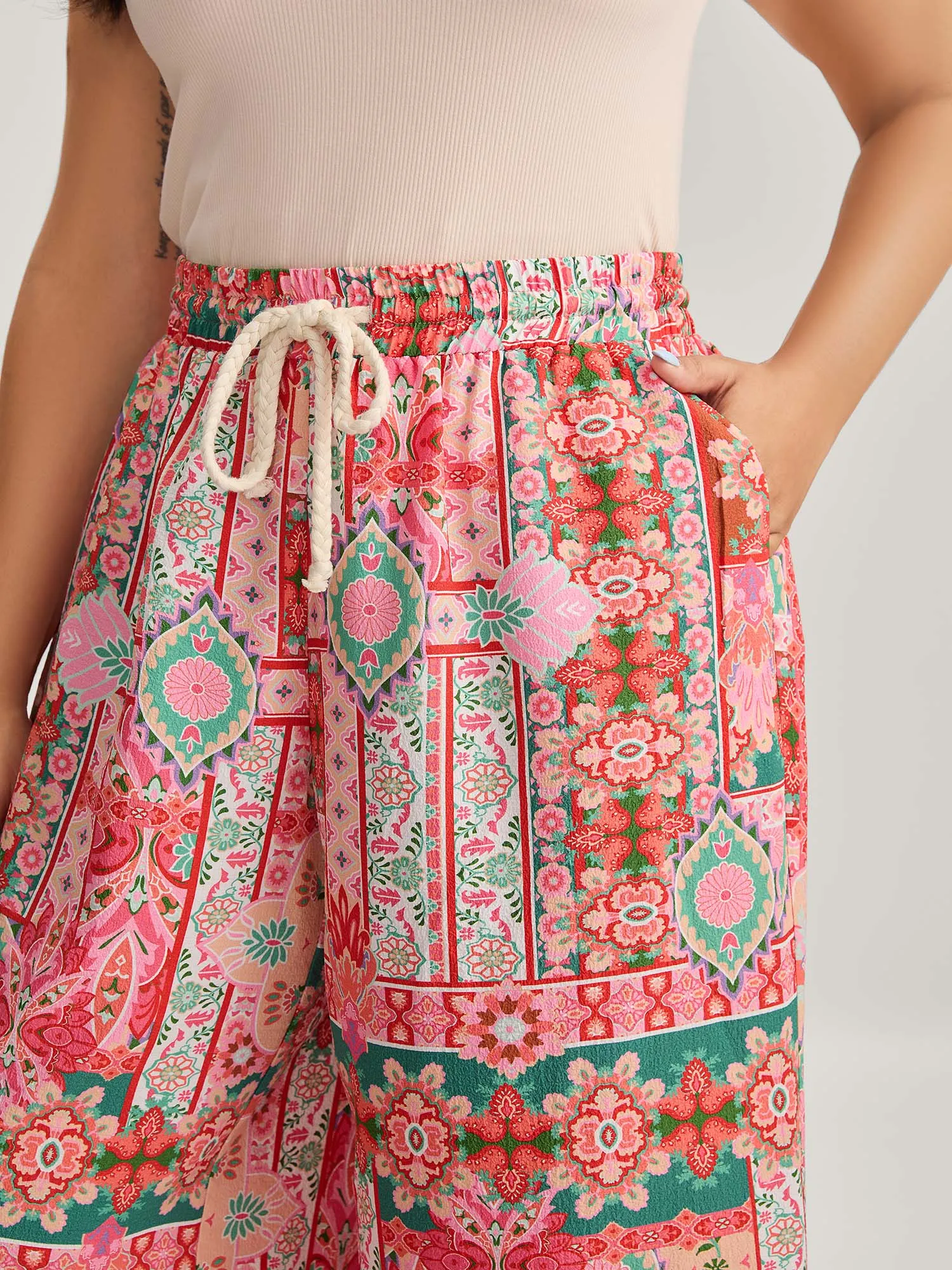 Floral Collage Stretchy Waist Wide-Leg Pants sold by Bloomchic product image thumbnail 3