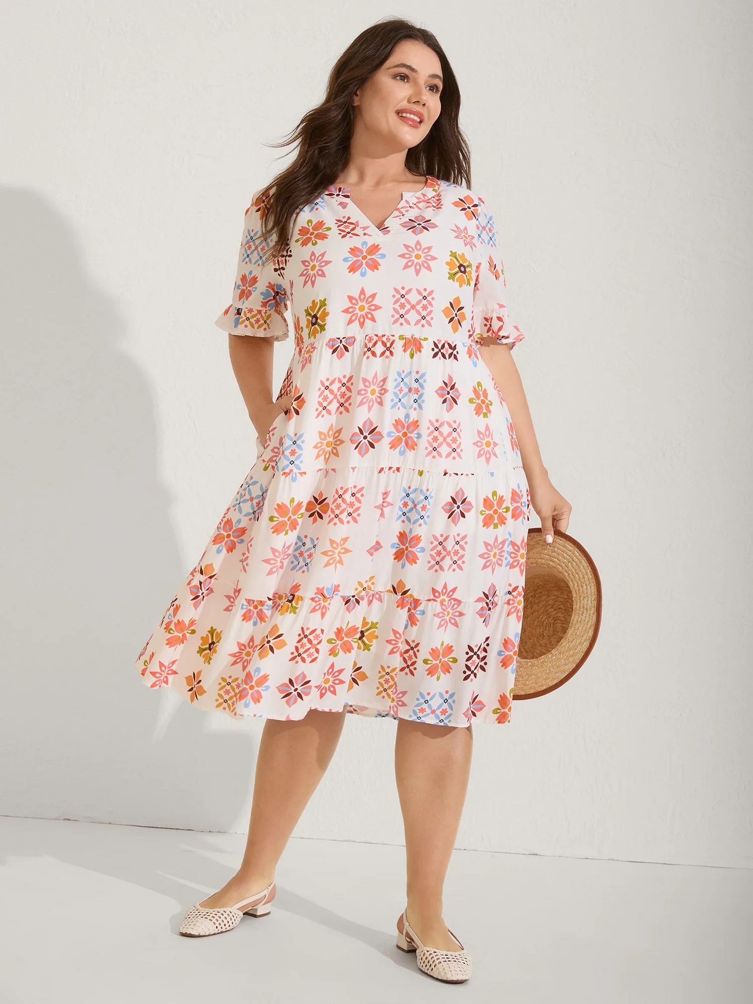 Handmade Block Print Tiered Midi Dress sold by Bloomchic