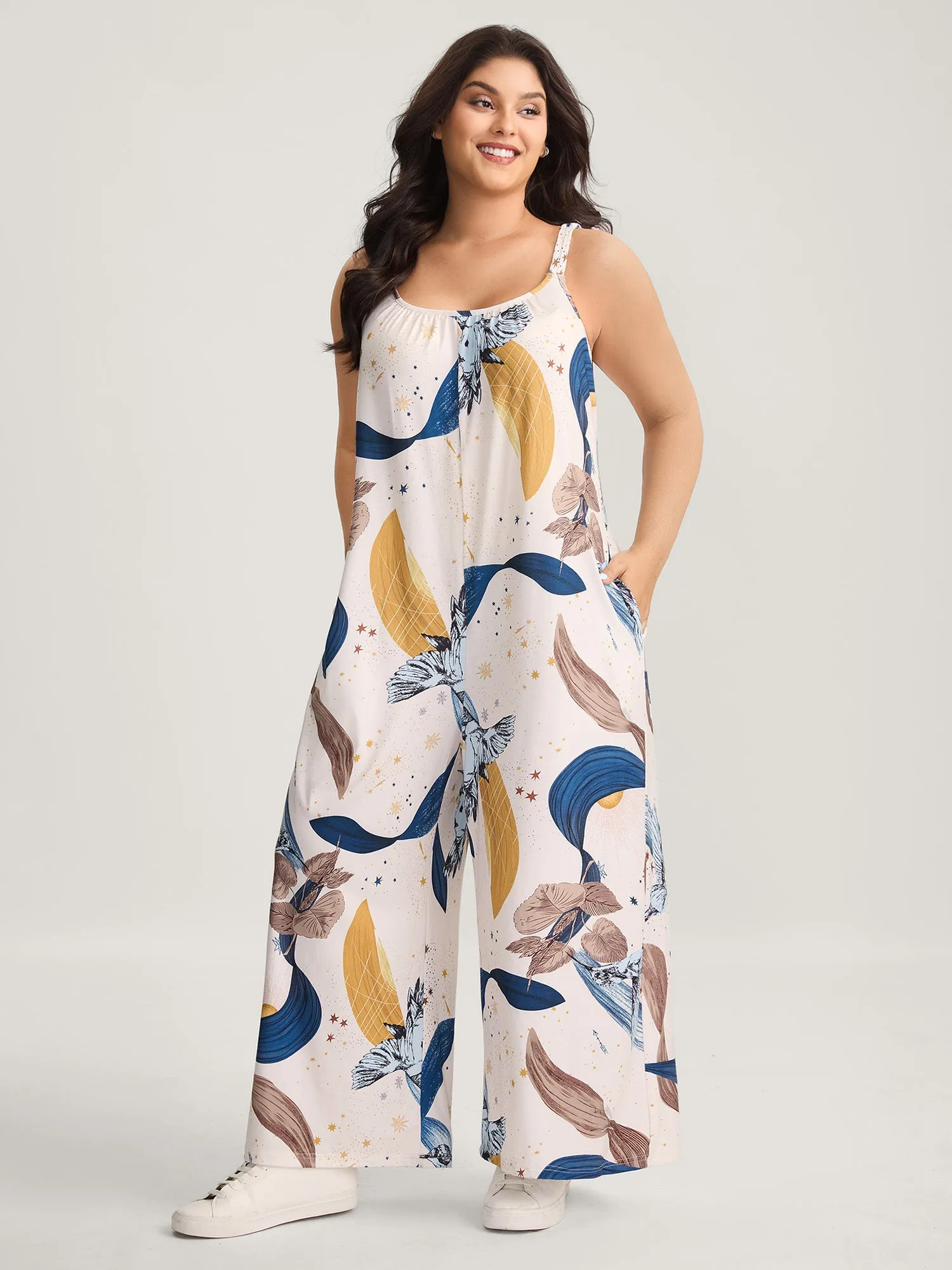 Star And Moon Print Wide-Leg Jumpsuit sold by Bloomchic
