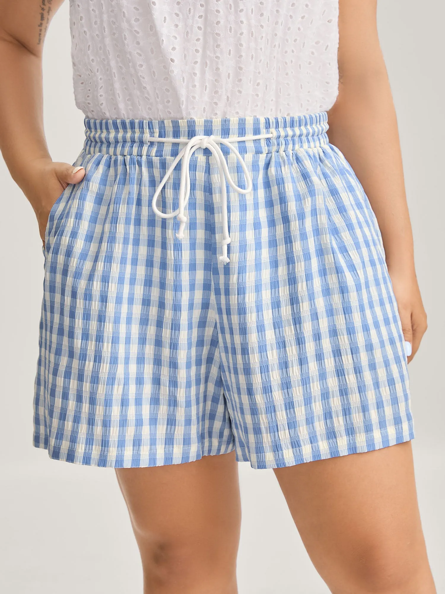 Plaid Print Drawstring Wide-Leg Shorts sold by Bloomchic product image thumbnail 2