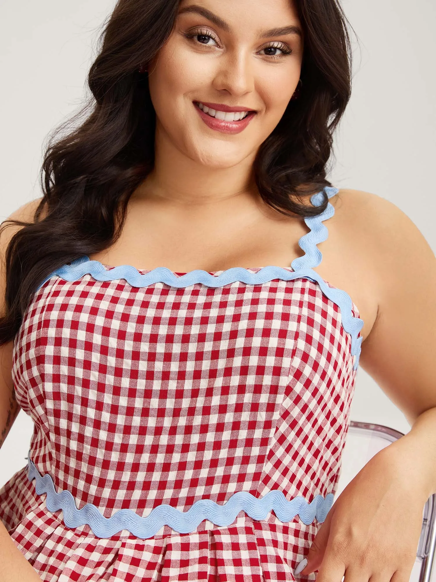 Cotton Sweet Gingham Print Stretchy Waist Midi Dress sold by Bloomchic product image thumbnail 2