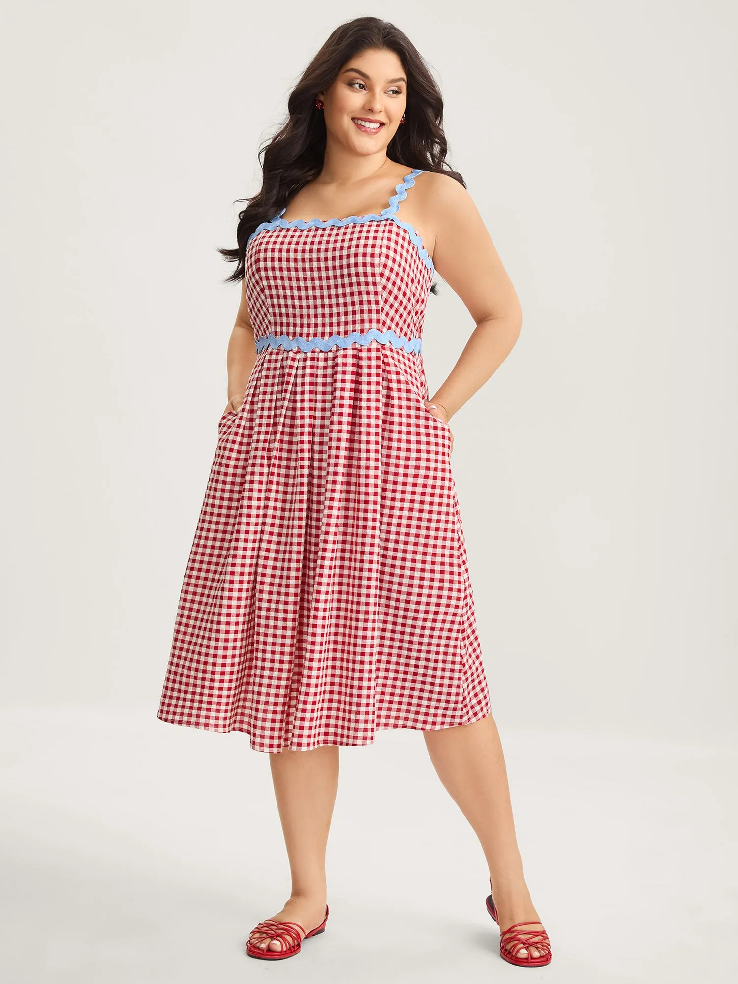 Cotton Sweet Gingham Print Stretchy Waist Midi Dress sold by Bloomchic product image thumbnail 3