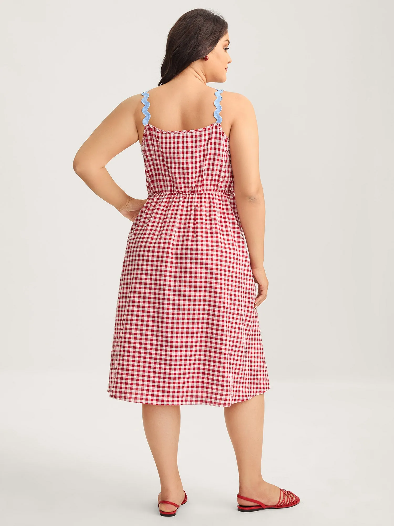 Cotton Sweet Gingham Print Stretchy Waist Midi Dress sold by Bloomchic product image thumbnail 4