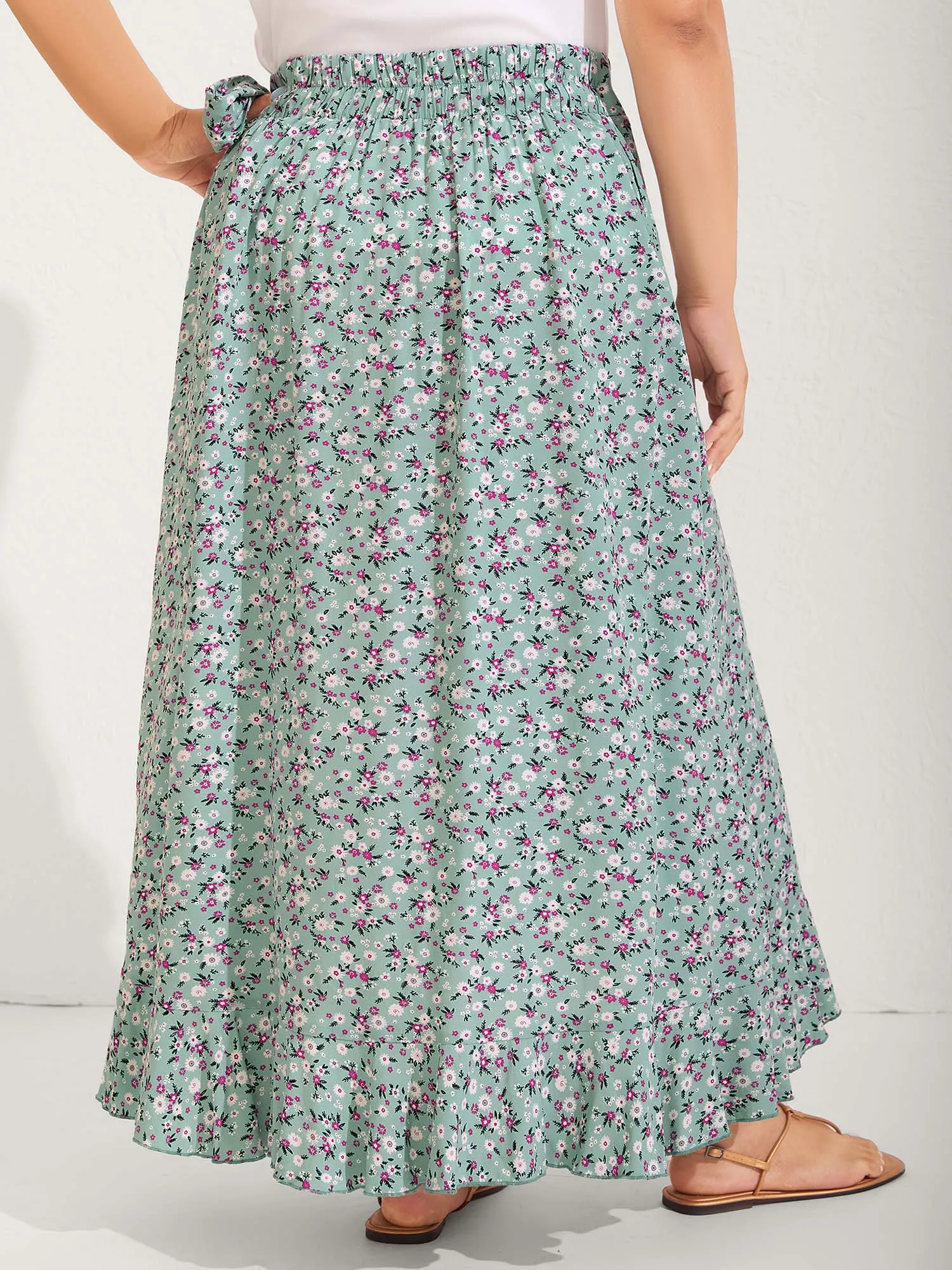 Rayon Ditsy Floral Print Side-Tie Maxi Skirt sold by Bloomchic product image thumbnail 5