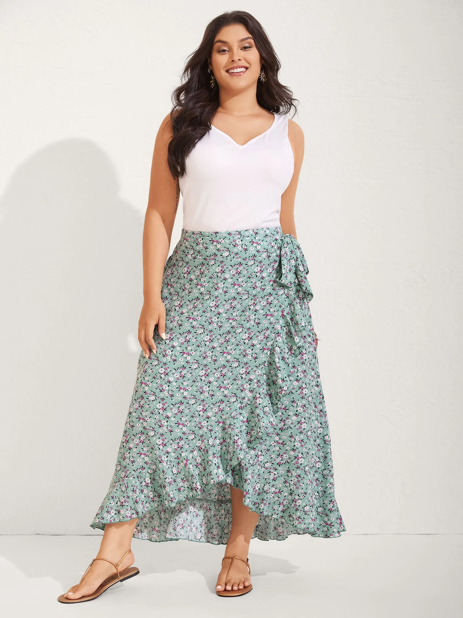 Rayon Ditsy Floral Print Side-Tie Maxi Skirt sold by Bloomchic product image thumbnail 2