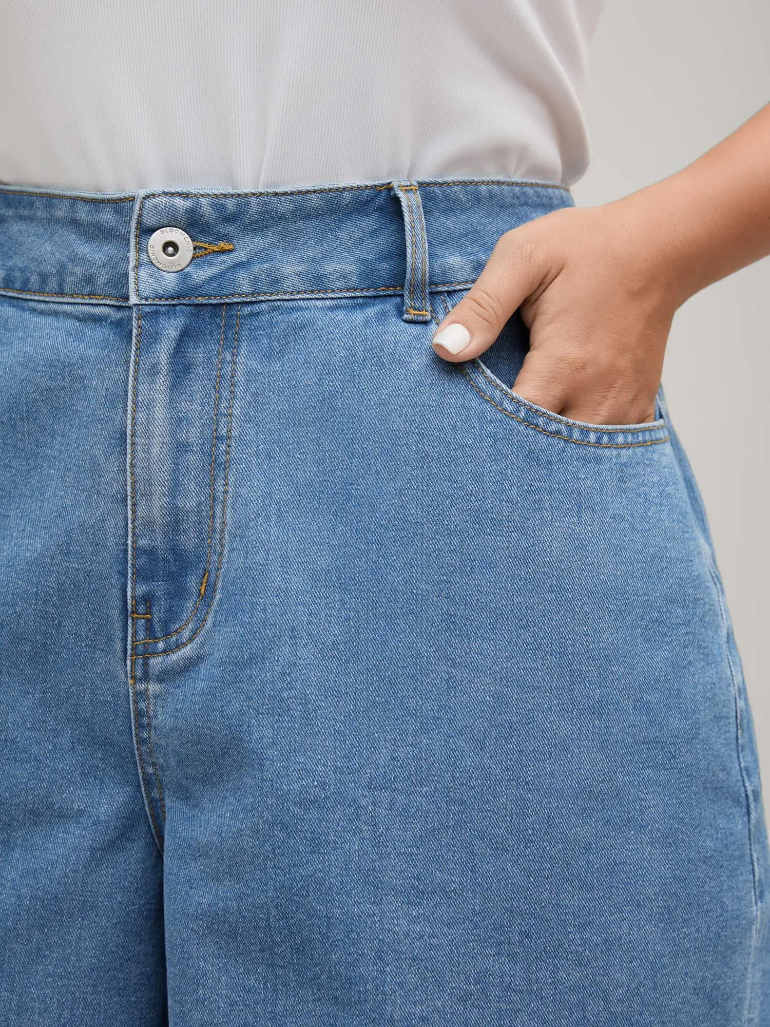 Embroidered Hem Wide-Leg Denim Shorts sold by Bloomchic product image thumbnail 4