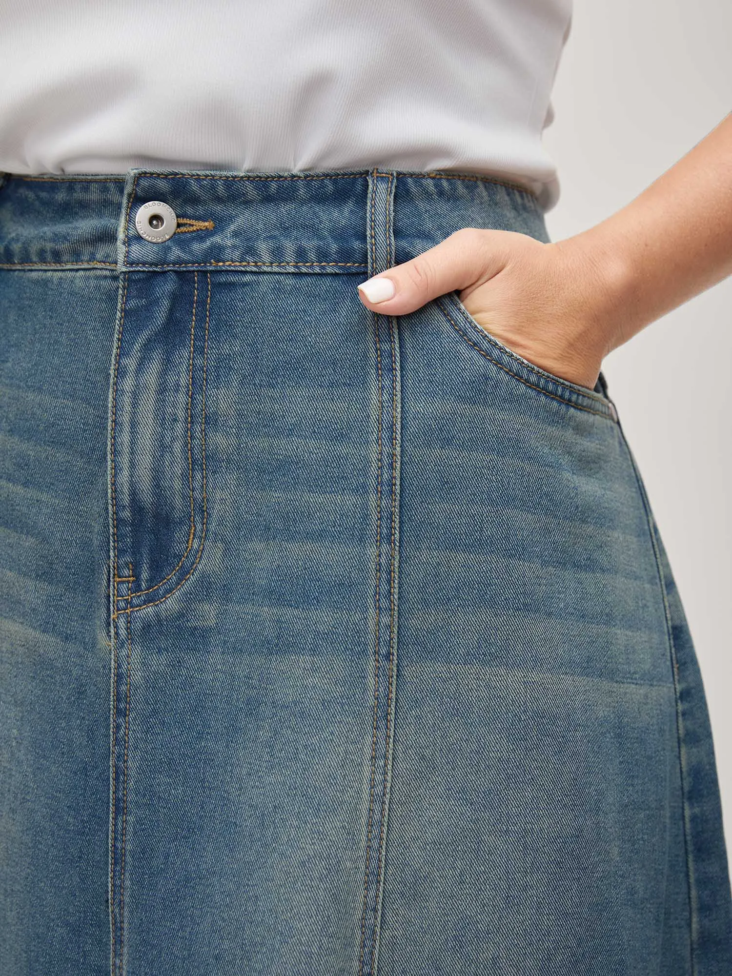 Vintage Wash A-Line Denim Maxi Skirt sold by Bloomchic product image thumbnail 3