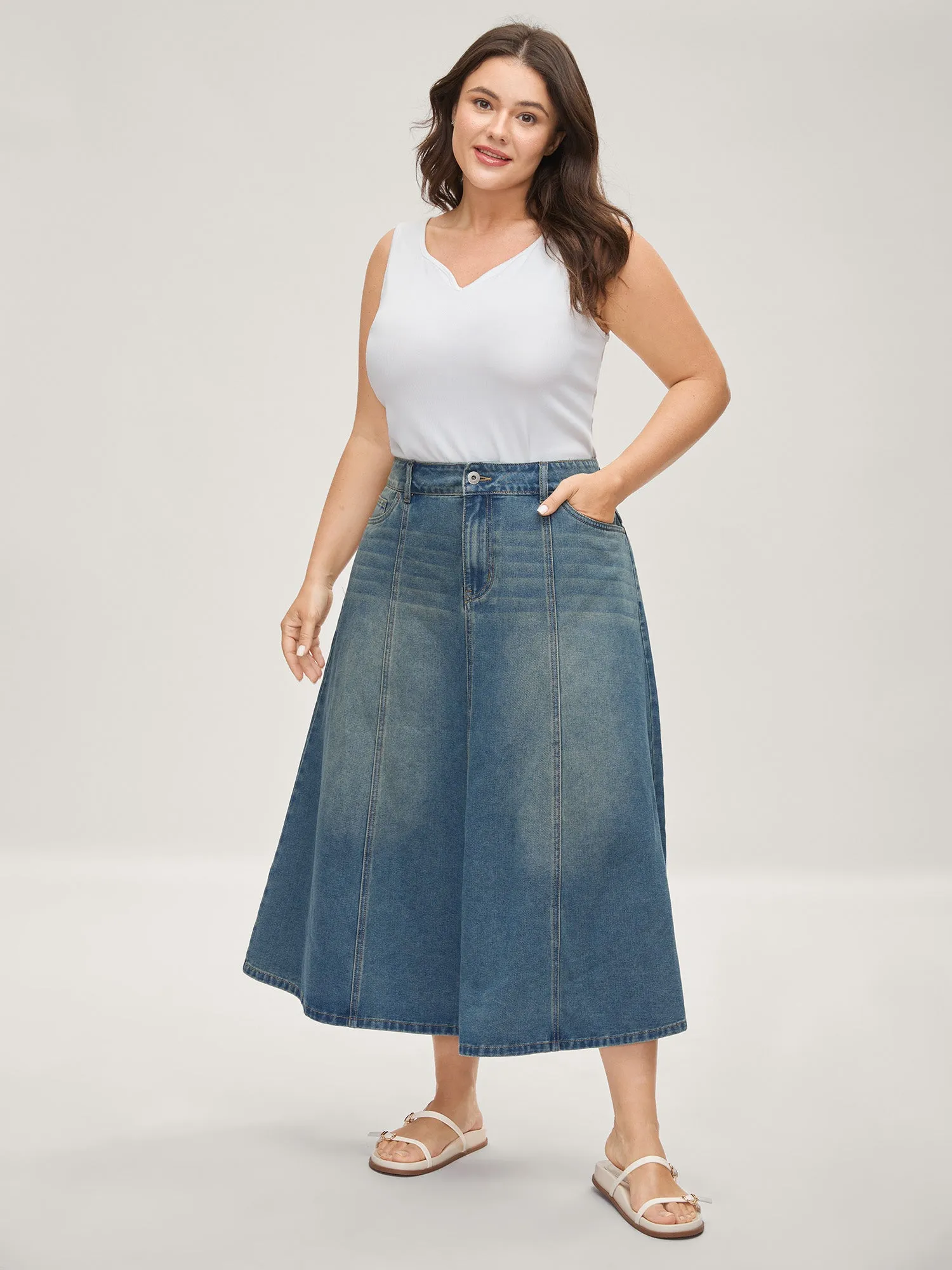 Vintage Wash A-Line Denim Maxi Skirt sold by Bloomchic product image thumbnail 2