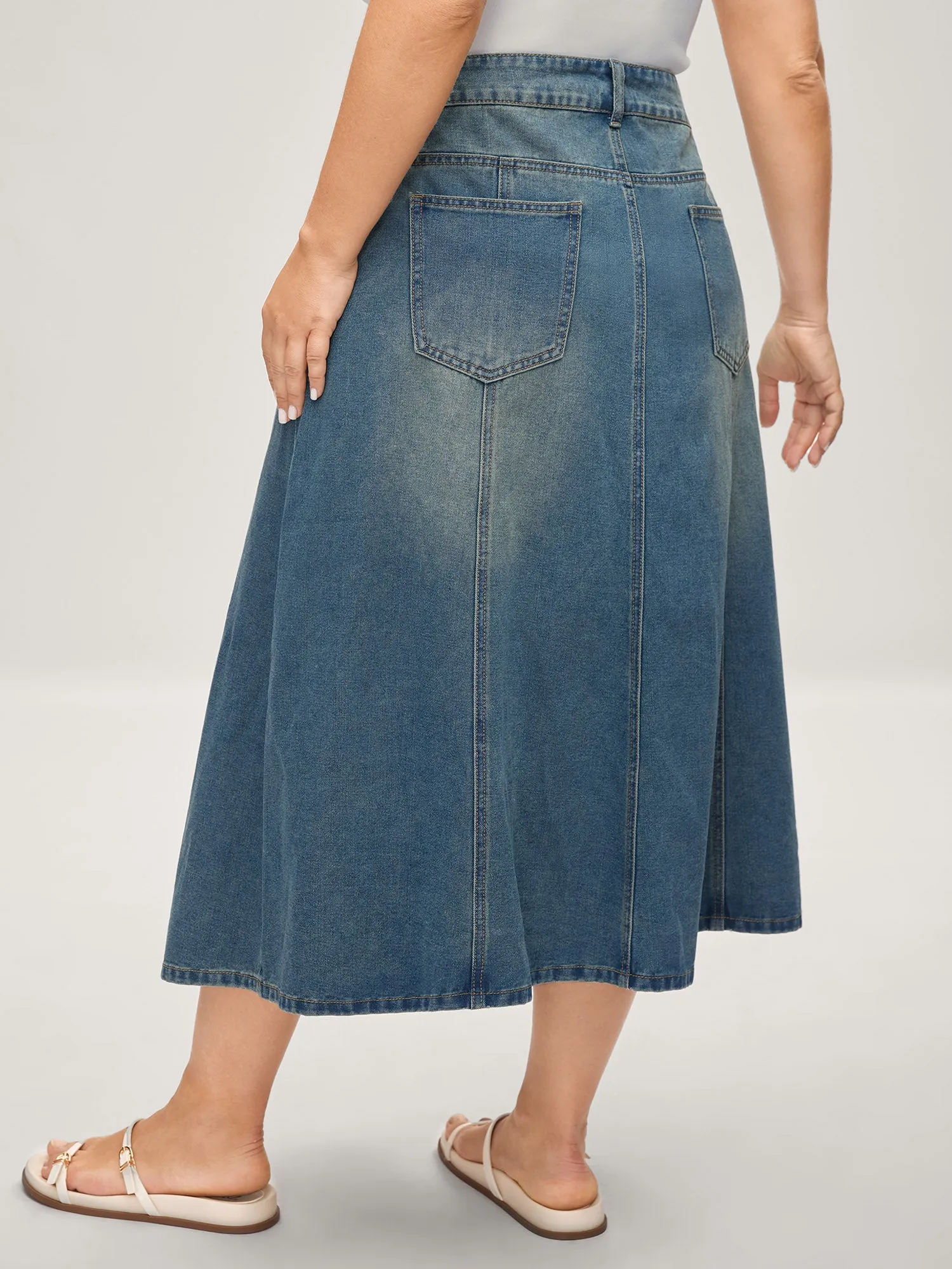 Vintage Wash A-Line Denim Maxi Skirt sold by Bloomchic product image thumbnail 4