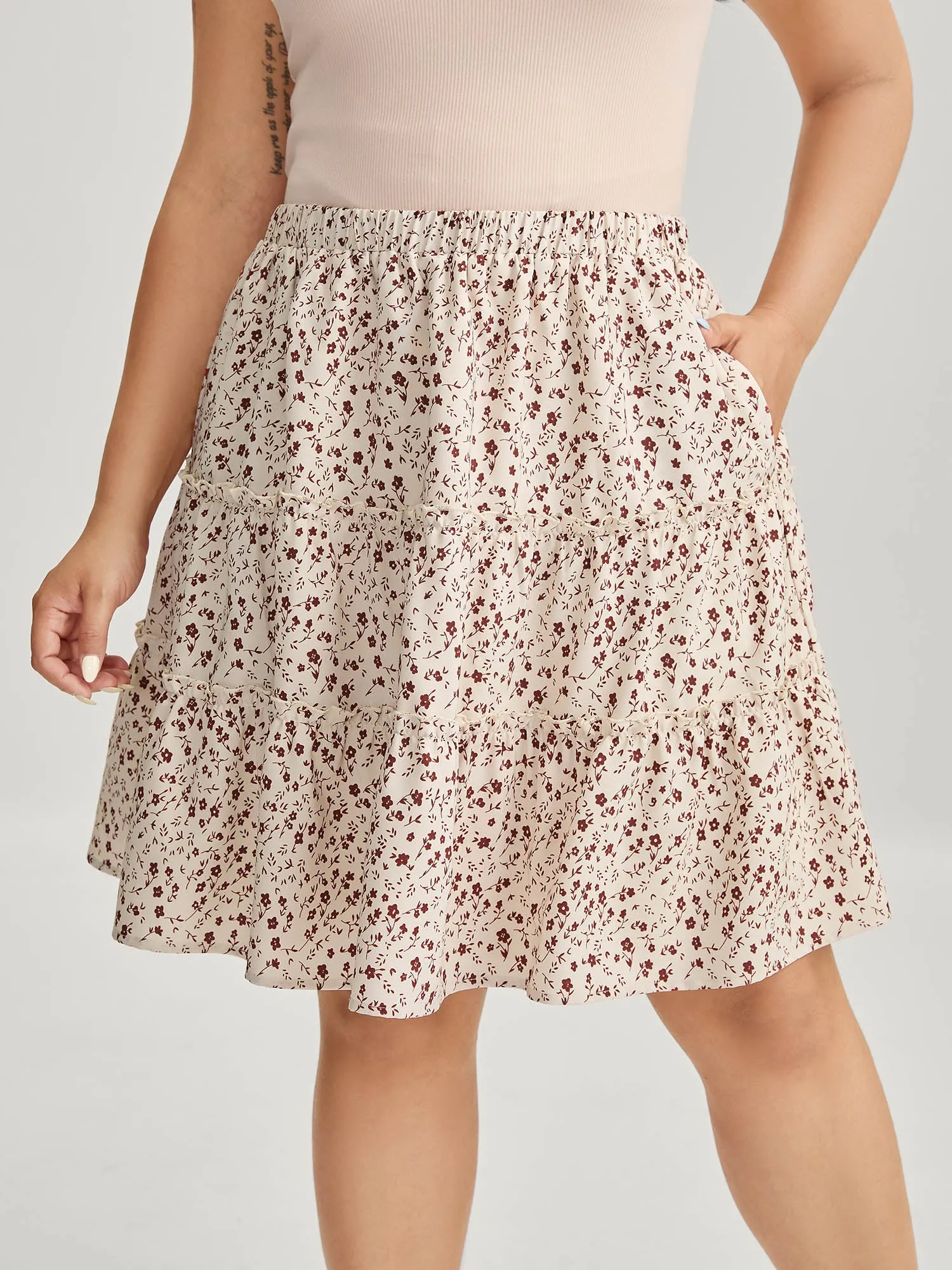 Ditsy Floral Print Ruffled Midi Skirt sold by Bloomchic