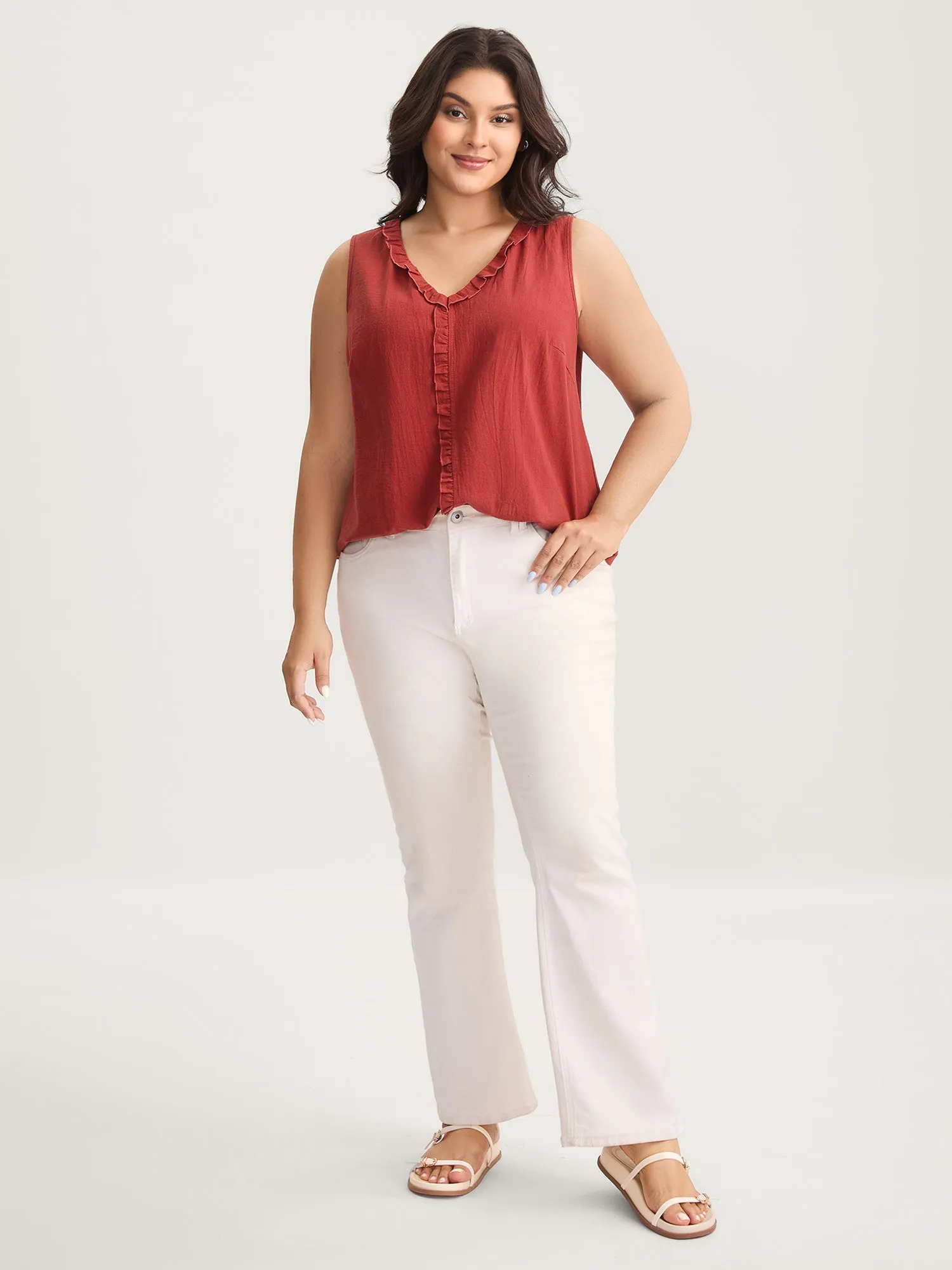 Cotton Ruffled Edges V-Neck Tank Top sold by Bloomchic product image thumbnail 3