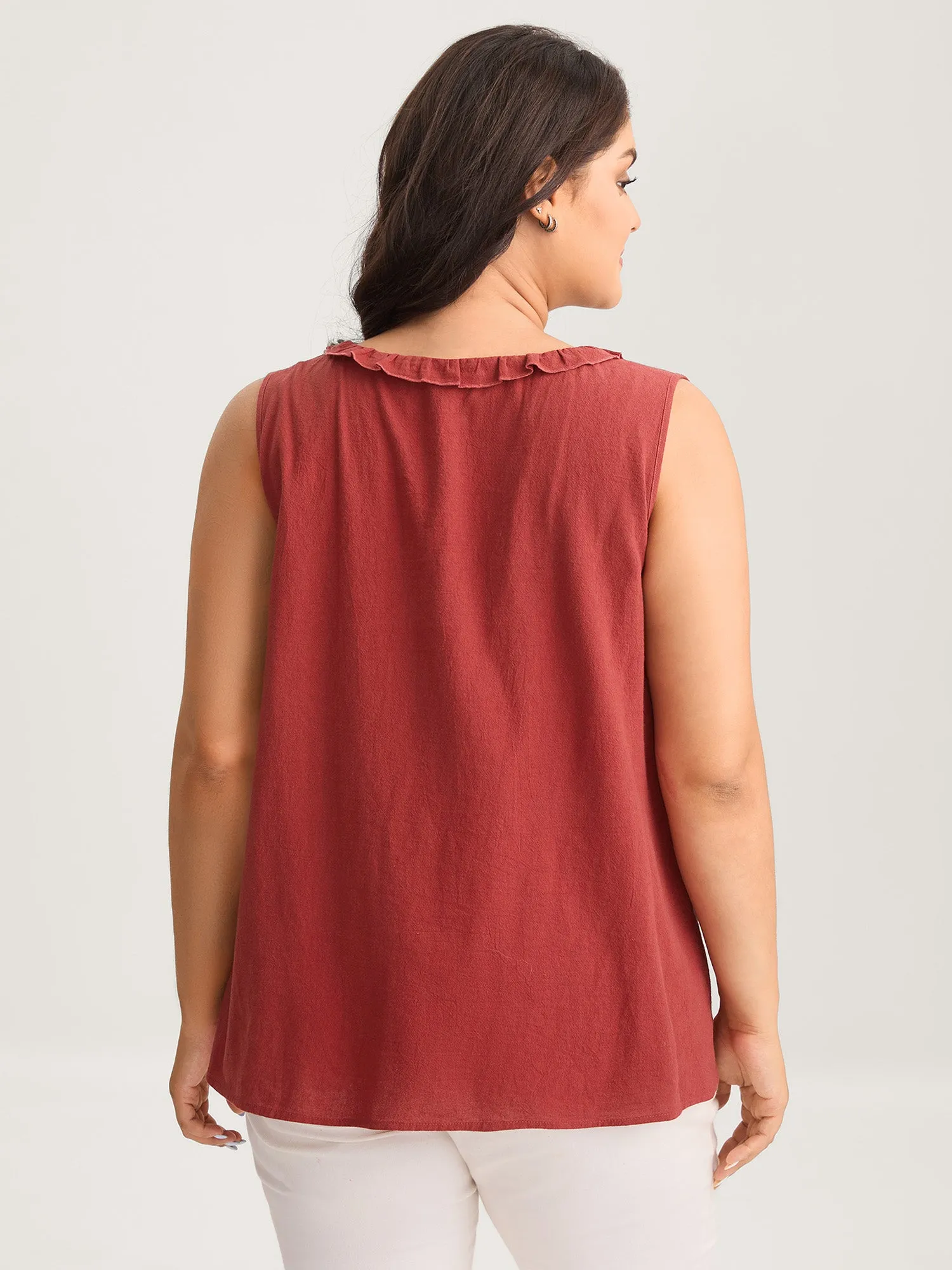 Cotton Ruffled Edges V-Neck Tank Top sold by Bloomchic product image thumbnail 4