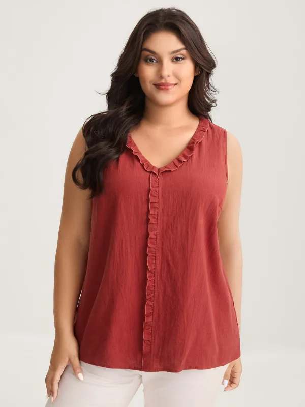 Cotton Ruffled Edges V-Neck Tank Top sold by Bloomchic