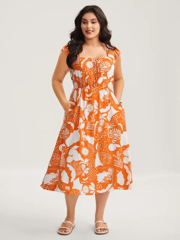 Rayon Fruity Floral Neck Tie Midi Dress sold by Bloomchic