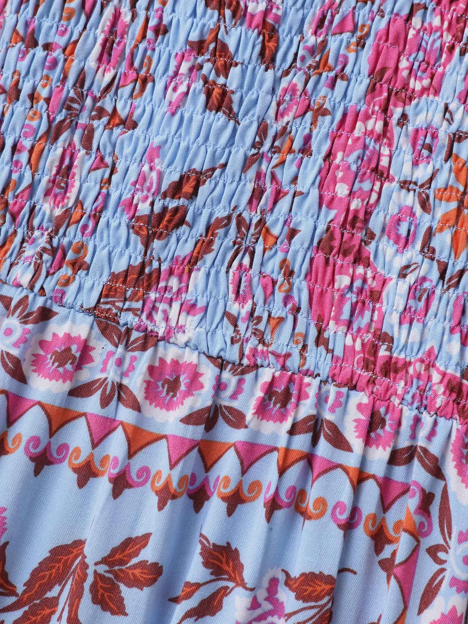 Rayon Floral Print Shirred Pockets Midi Dress sold by Bloomchic product image thumbnail 5