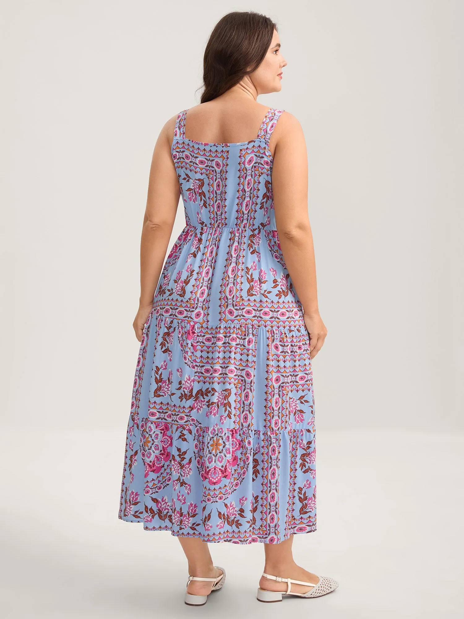 Rayon Floral Print Shirred Pockets Midi Dress sold by Bloomchic product image thumbnail 4