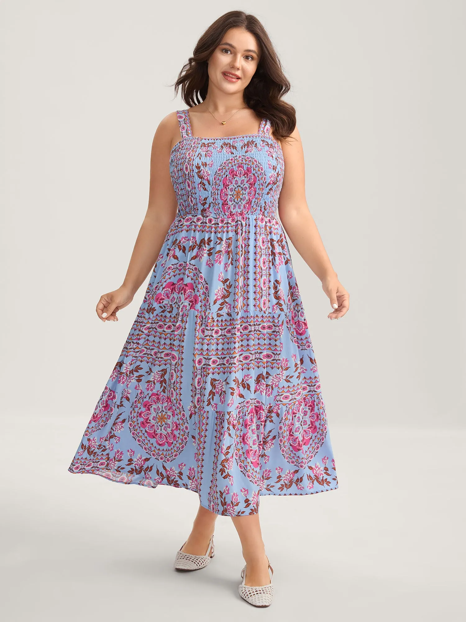 Rayon Floral Print Shirred Pockets Midi Dress sold by Bloomchic product image thumbnail 3