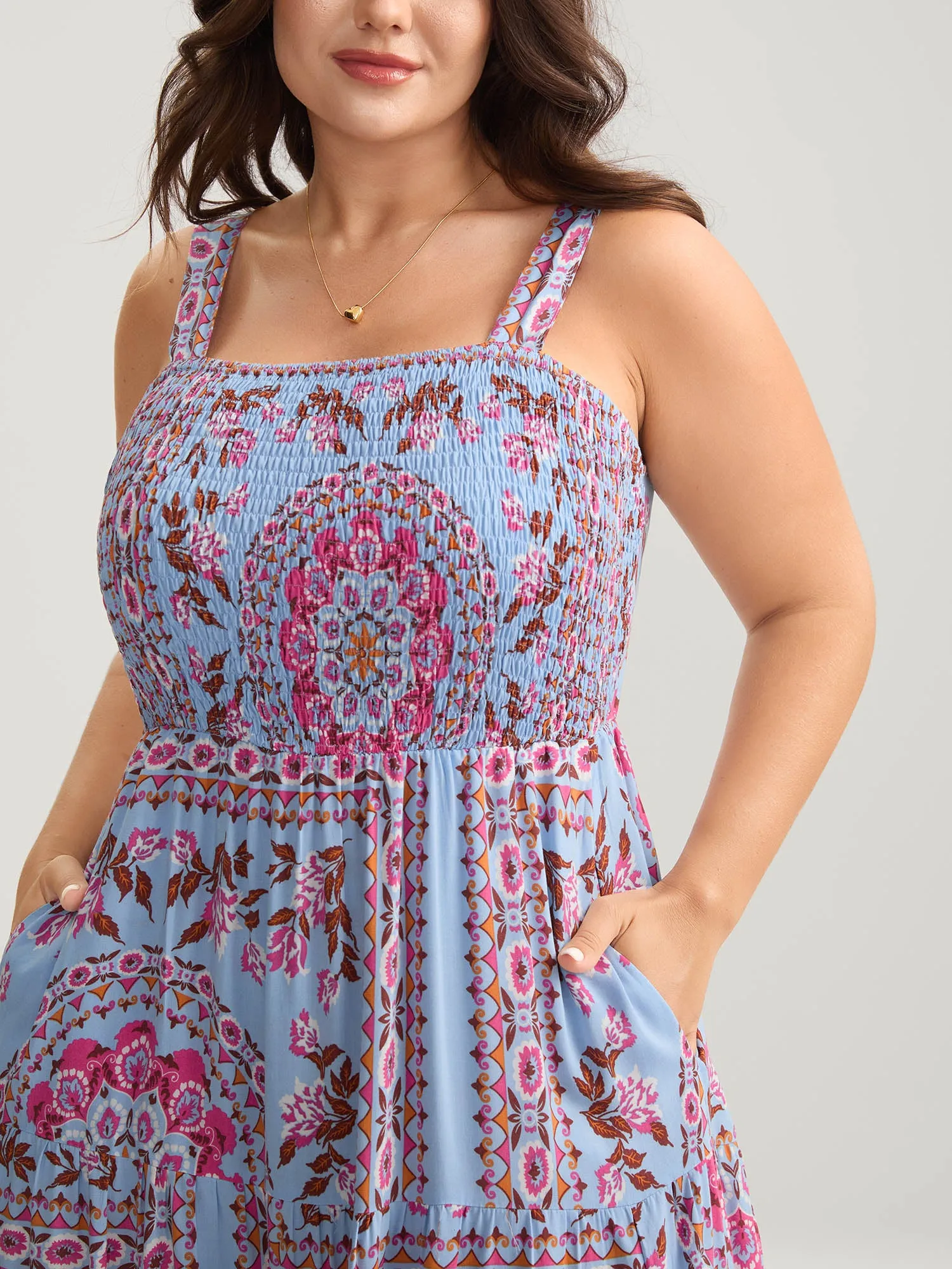 Rayon Floral Print Shirred Pockets Midi Dress sold by Bloomchic product image thumbnail 2