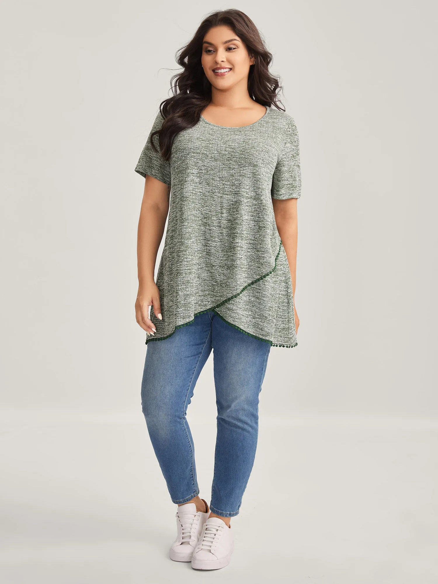 Heather Lace Overlap Hem Solid T-Shirt sold by Bloomchic product image thumbnail 3