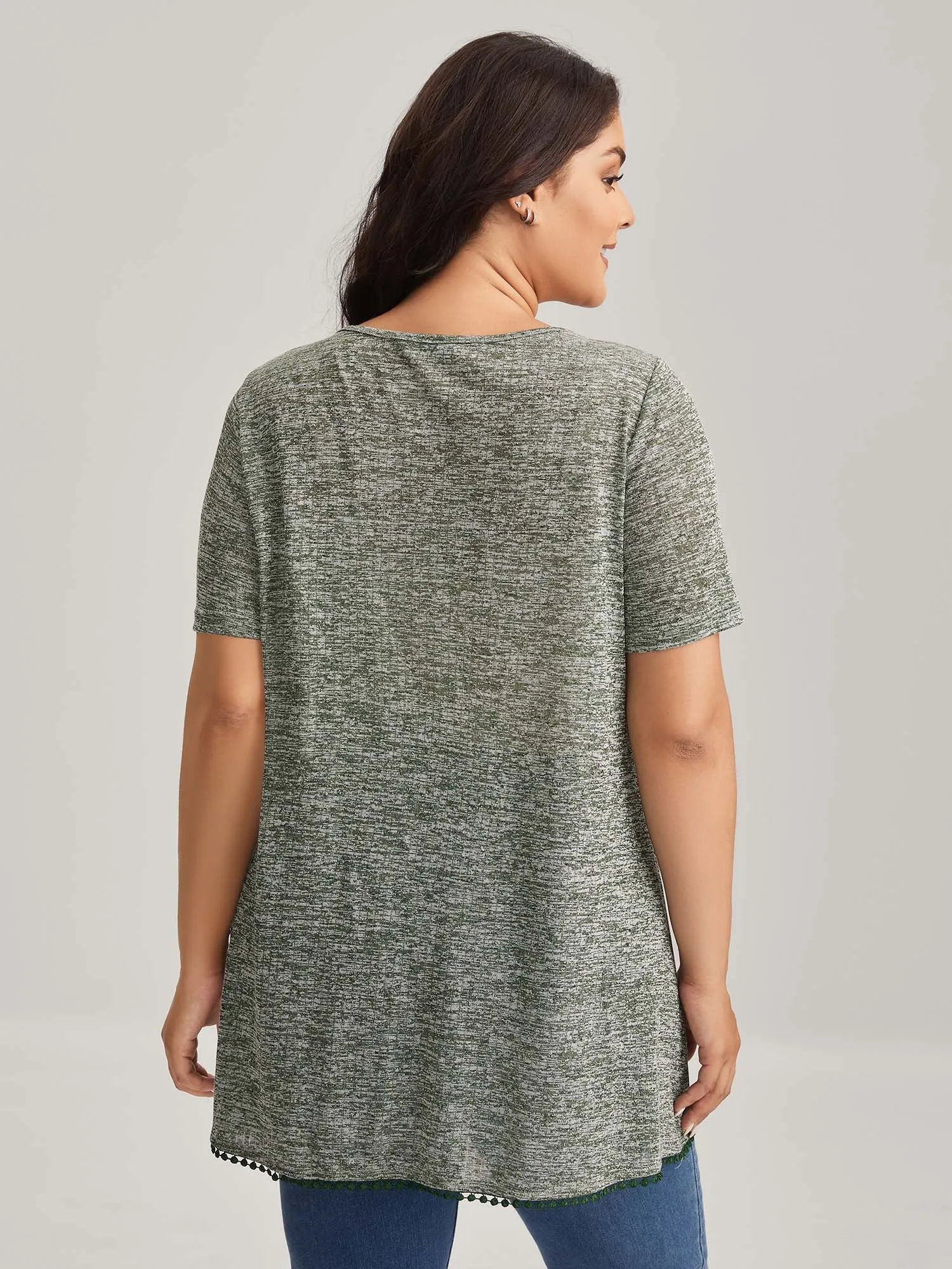 Heather Lace Overlap Hem Solid T-Shirt sold by Bloomchic product image thumbnail 4