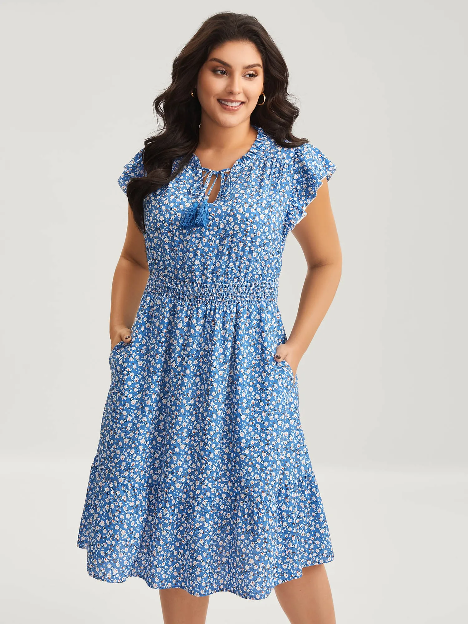 Ditsy Floral Print Stretchy Waist Midi Dress sold by Bloomchic product image thumbnail 2