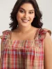 Plaid Print Flutter Sleeve Pleated Blouse sold by Bloomchic