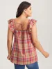 Plaid Print Flutter Sleeve Pleated Blouse sold by Bloomchic