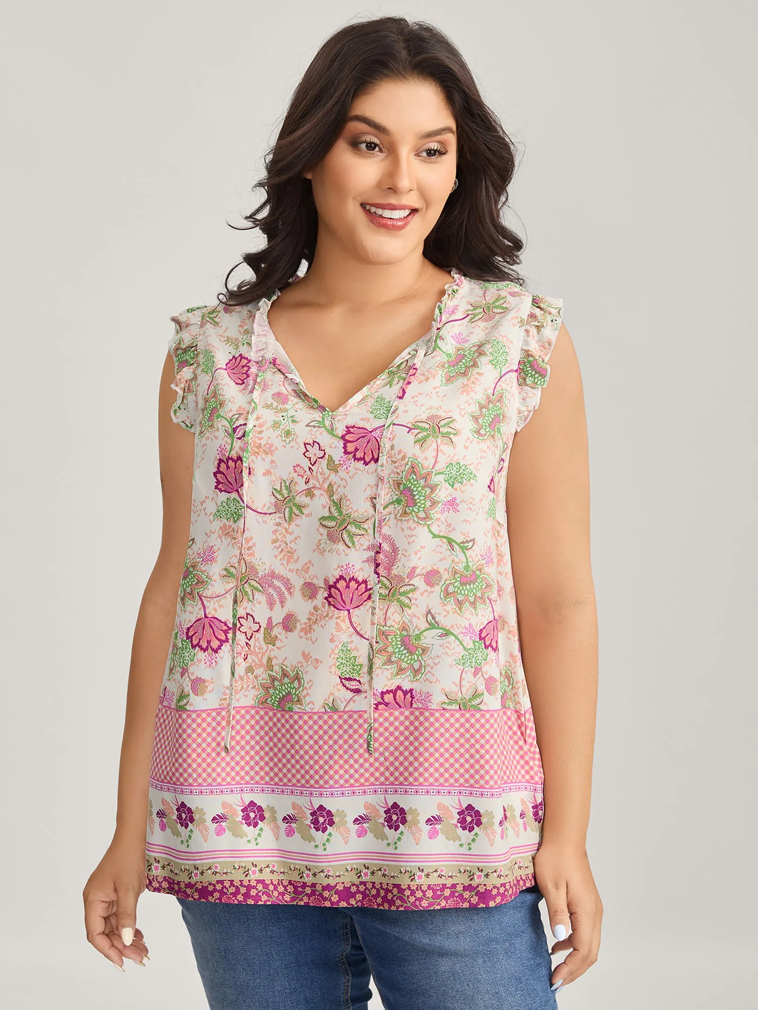 Dreamy Floral Neck Tie Tank Top sold by Bloomchic