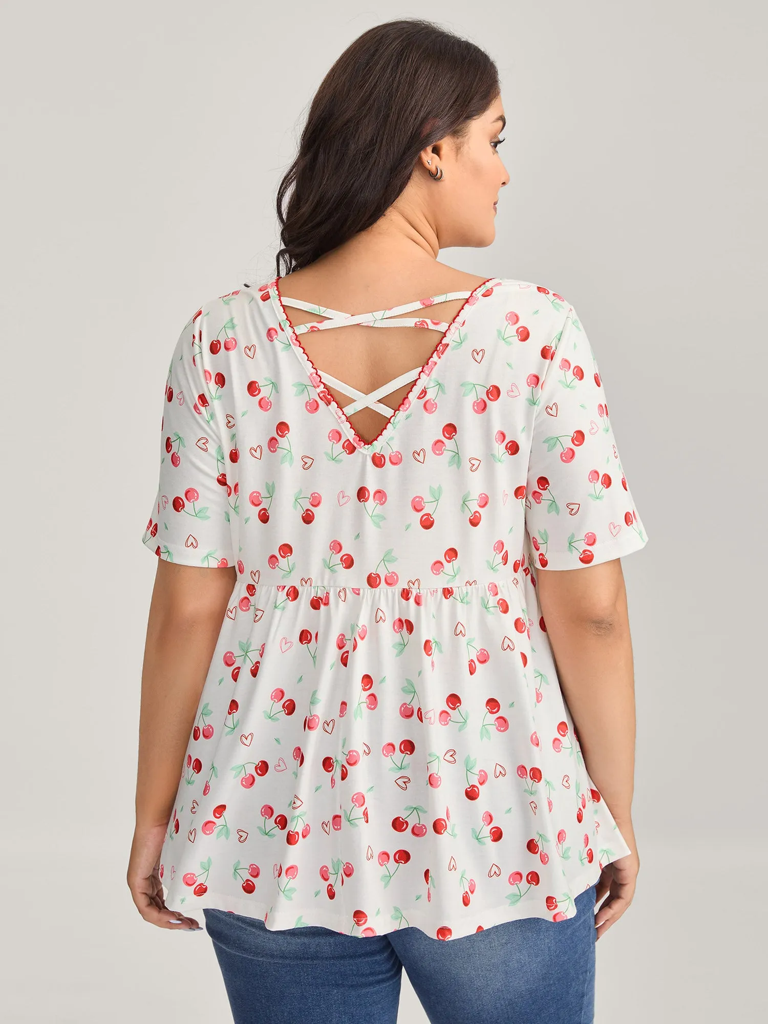 Cherry Print Embroidered V-Neck Top sold by Bloomchic product image thumbnail 2