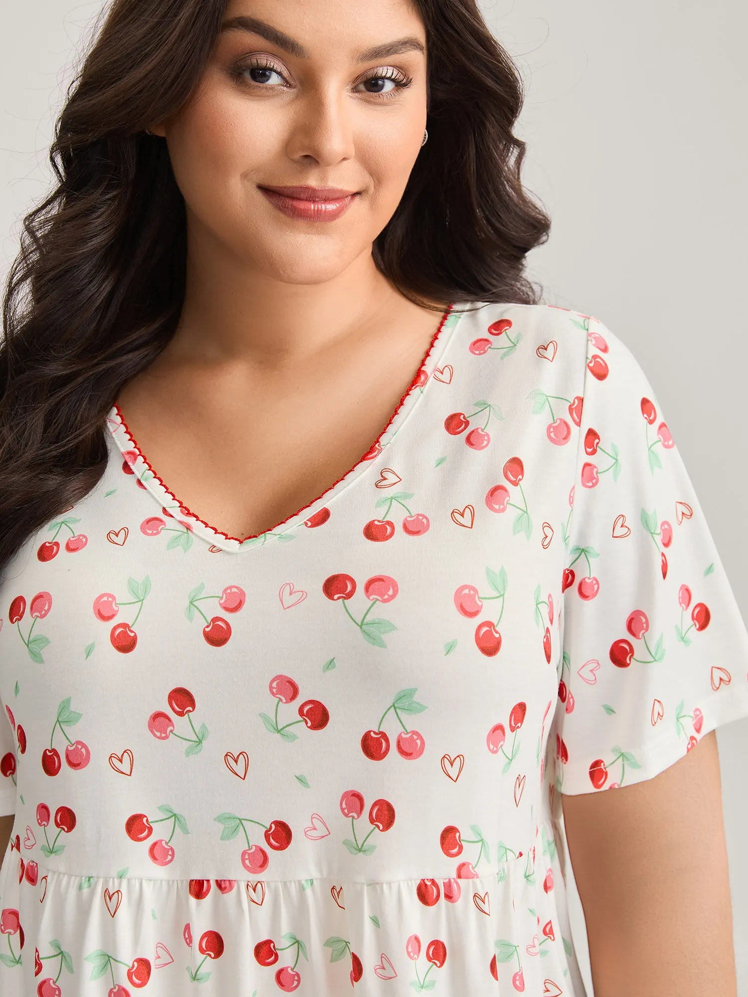 Cherry Print Embroidered V-Neck Top sold by Bloomchic product image thumbnail 3