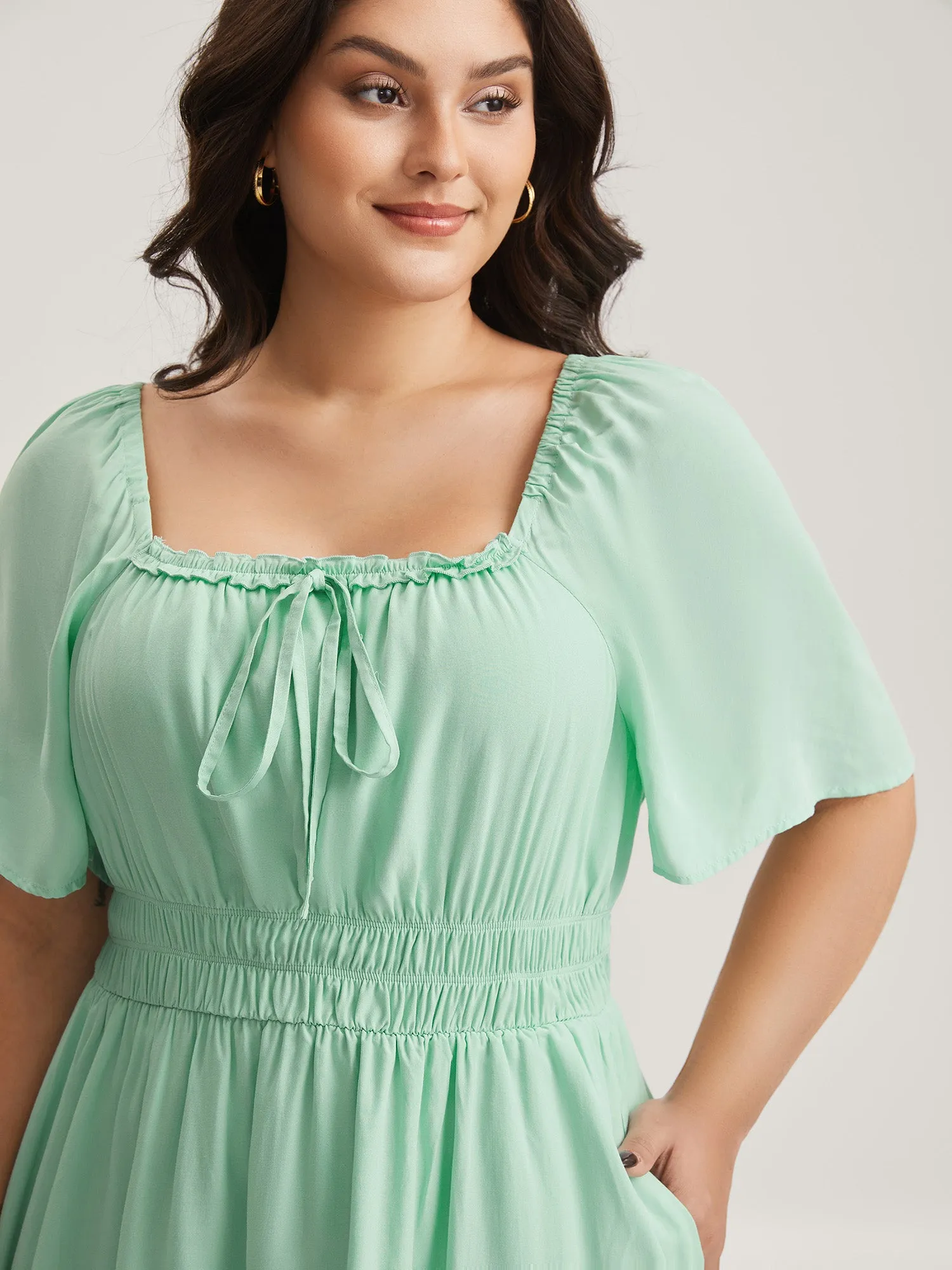 Rayon Stretchy Waist Pockets Knee Dress sold by Bloomchic product image thumbnail 2