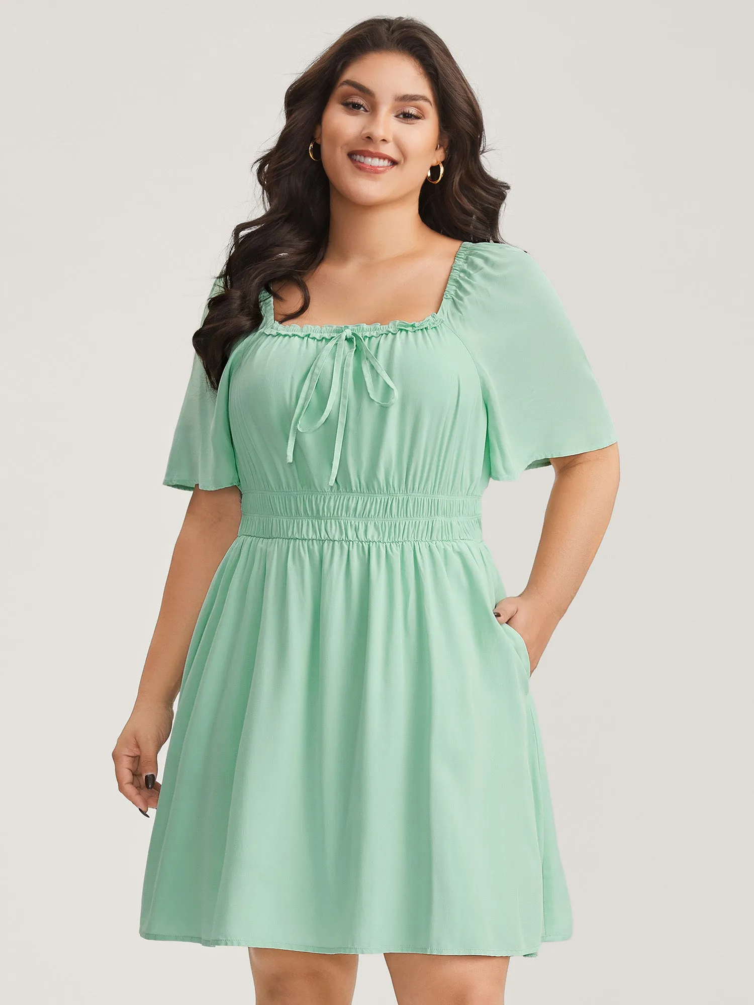 Rayon Stretchy Waist Pockets Knee Dress sold by Bloomchic