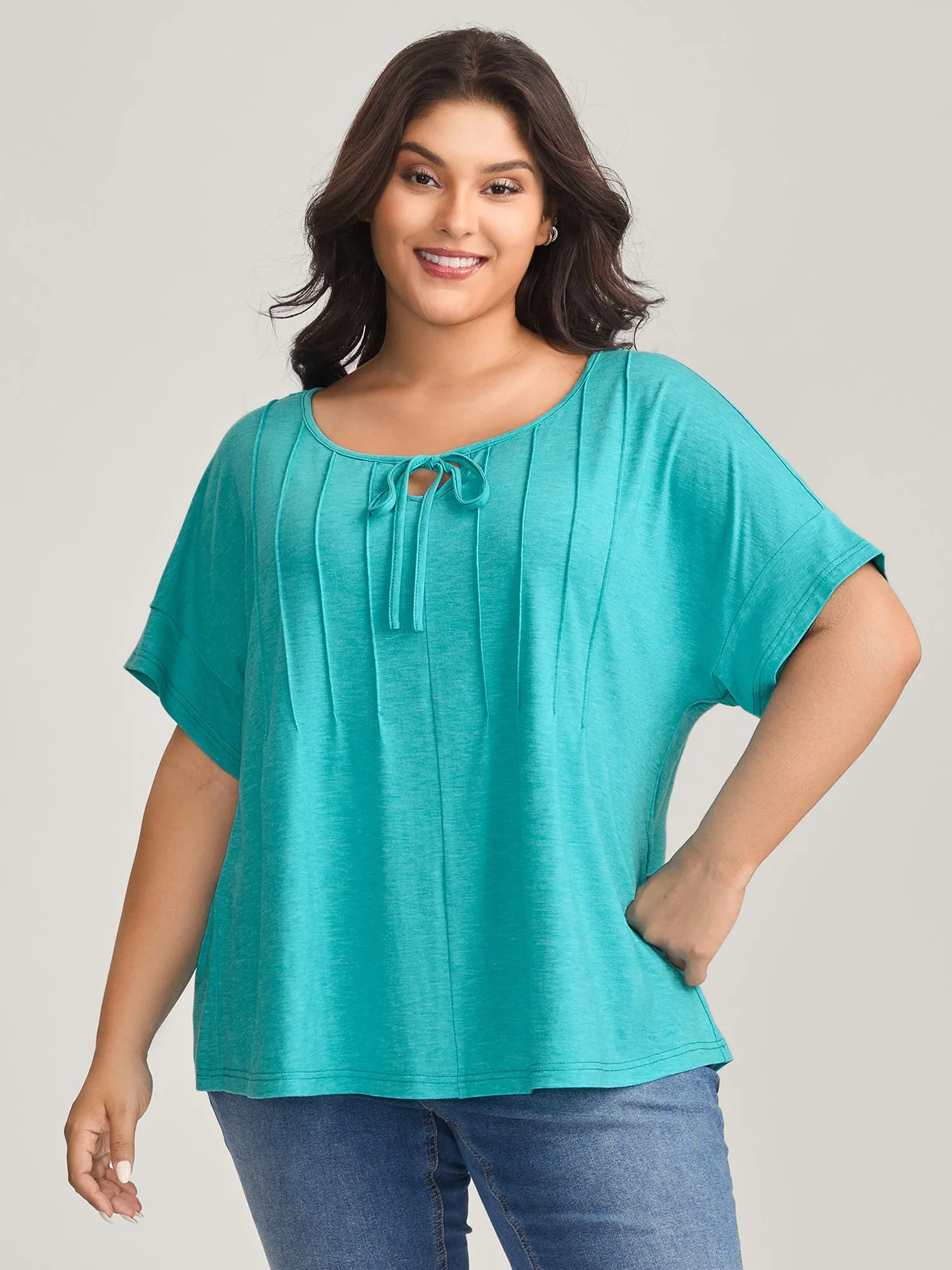 Pleated Neck-Tie Solid T-Shirt sold by Bloomchic product image thumbnail 2