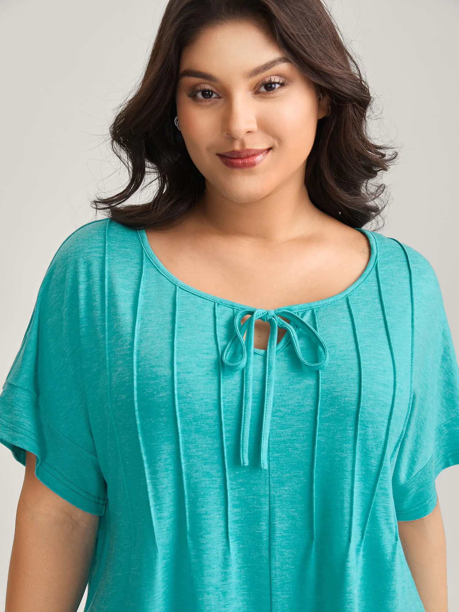 Pleated Neck-Tie Solid T-Shirt sold by Bloomchic