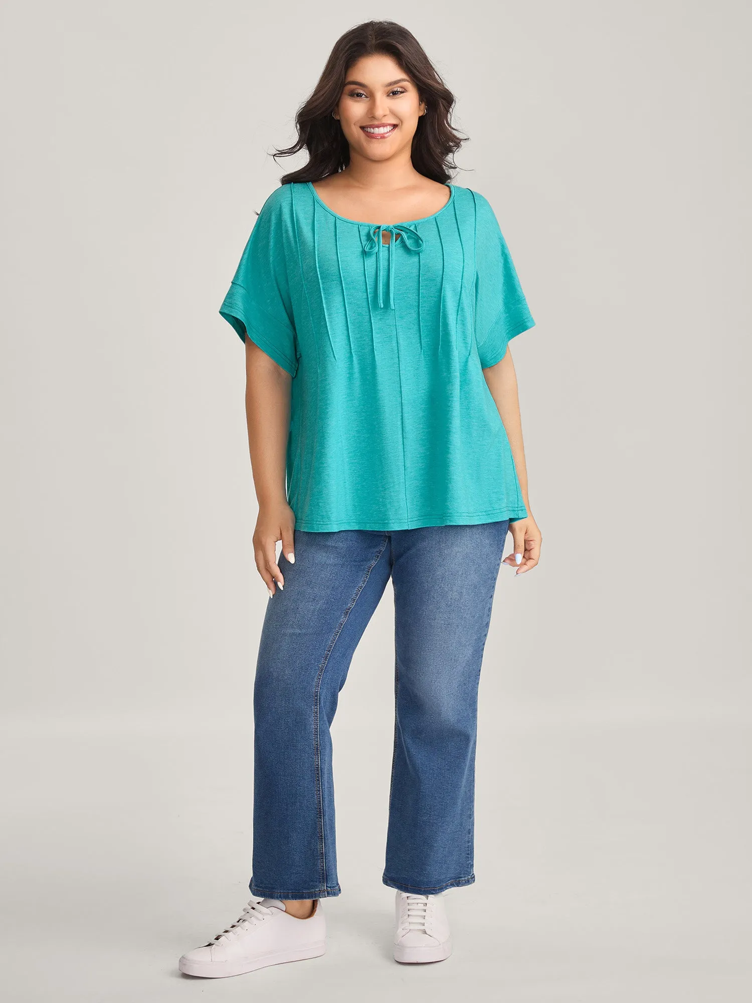 Pleated Neck-Tie Solid T-Shirt sold by Bloomchic product image thumbnail 3