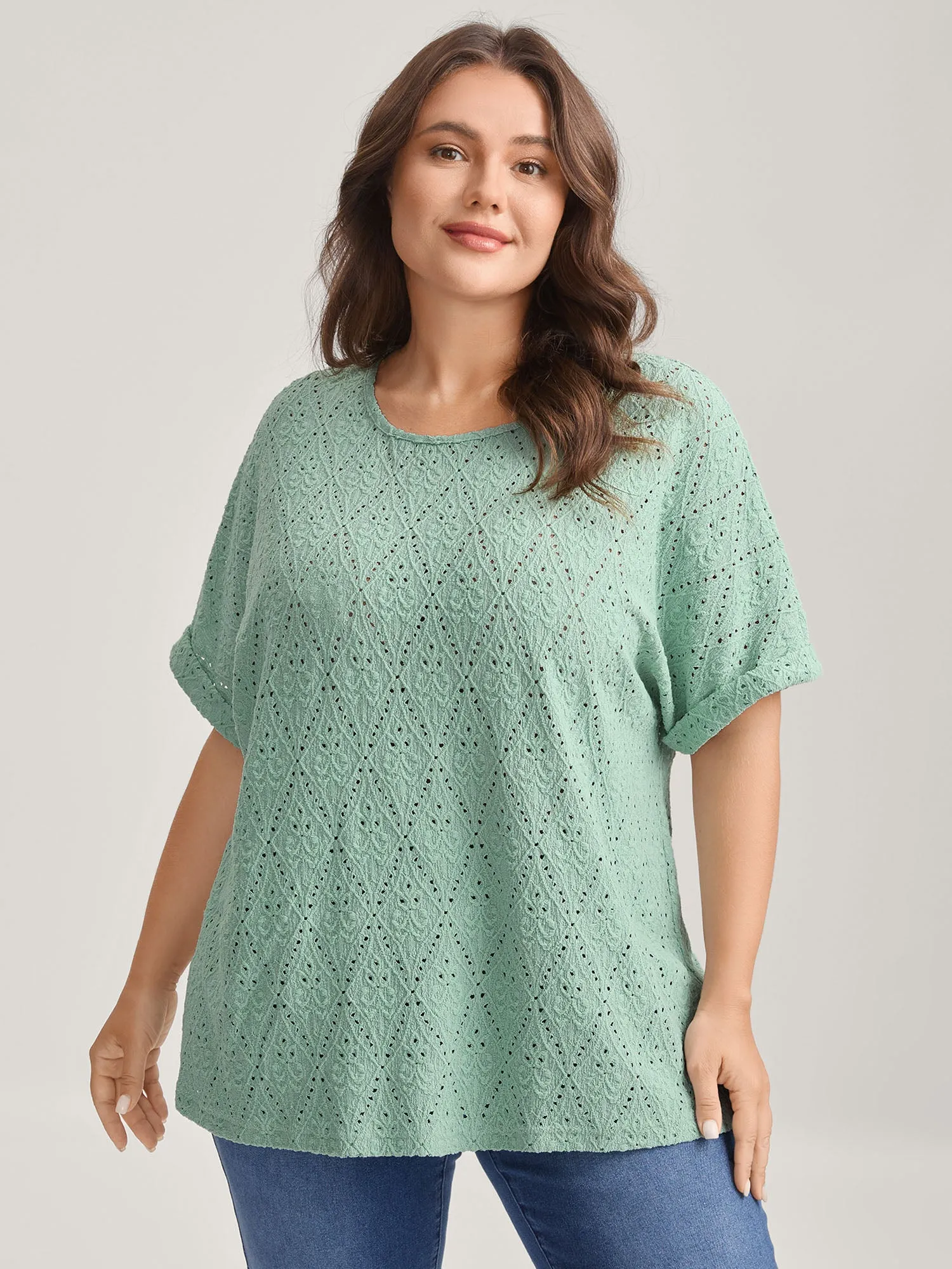 Textured Round Neck Solid Knit Top sold by Bloomchic