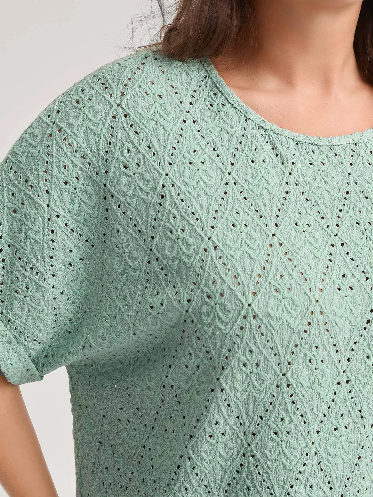 Textured Round Neck Solid Knit Top sold by Bloomchic product image thumbnail 2