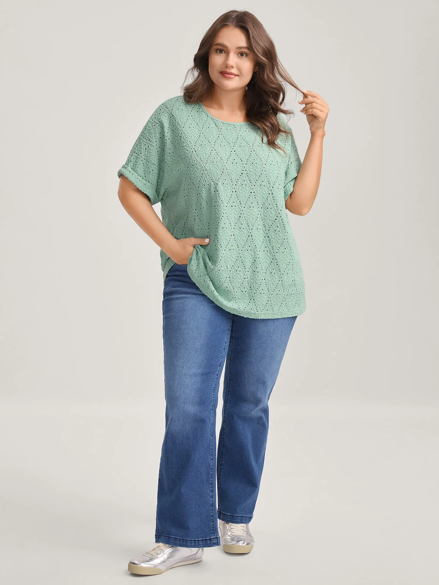Textured Round Neck Solid Knit Top sold by Bloomchic product image thumbnail 3