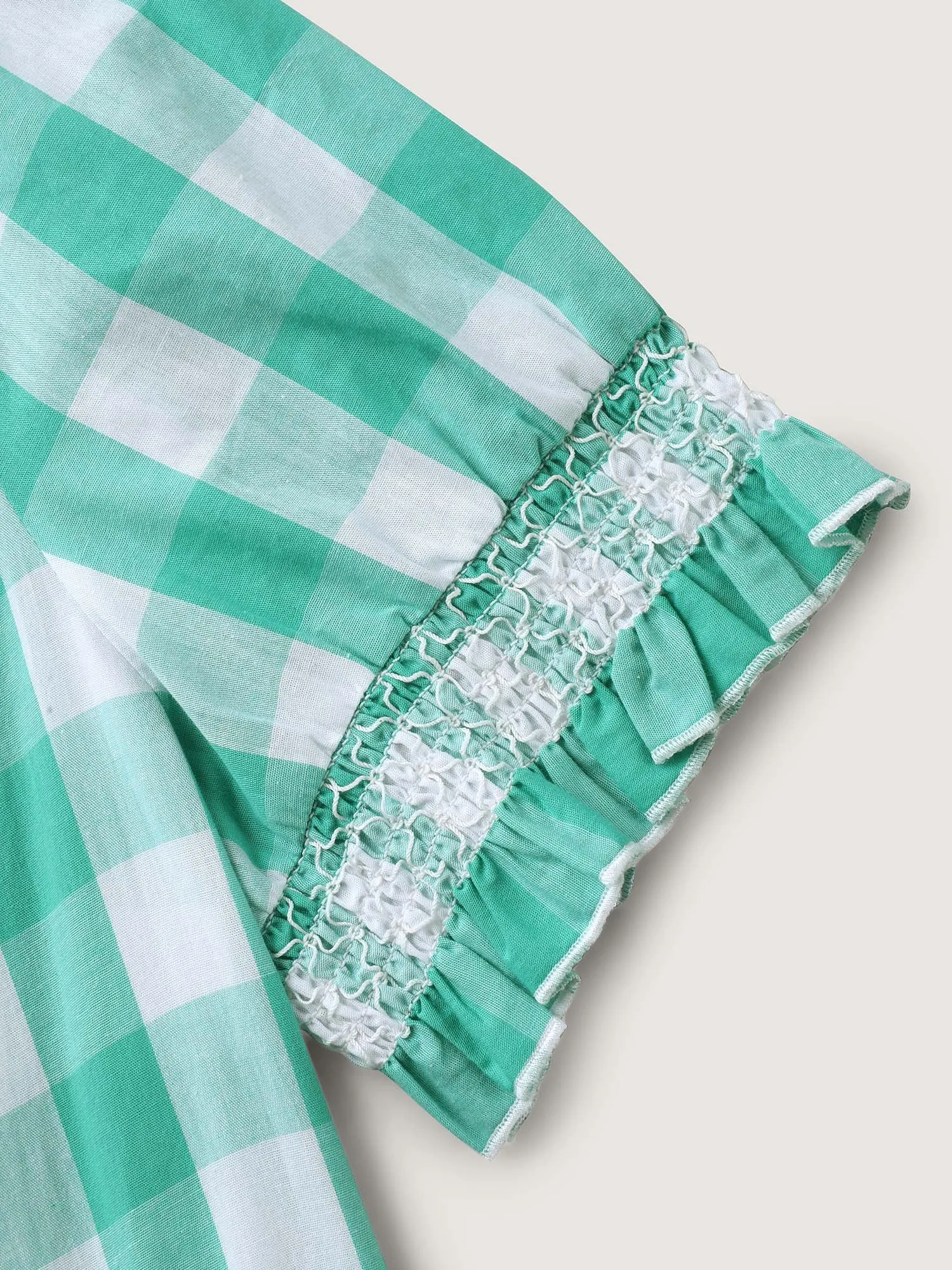 Cotton Plaid Print Shirred Neck Puffy Blouse sold by Bloomchic product image thumbnail 5