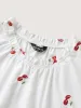 Cotton Cherry Embroidery Ruffled Neck Blouse sold by Bloomchic