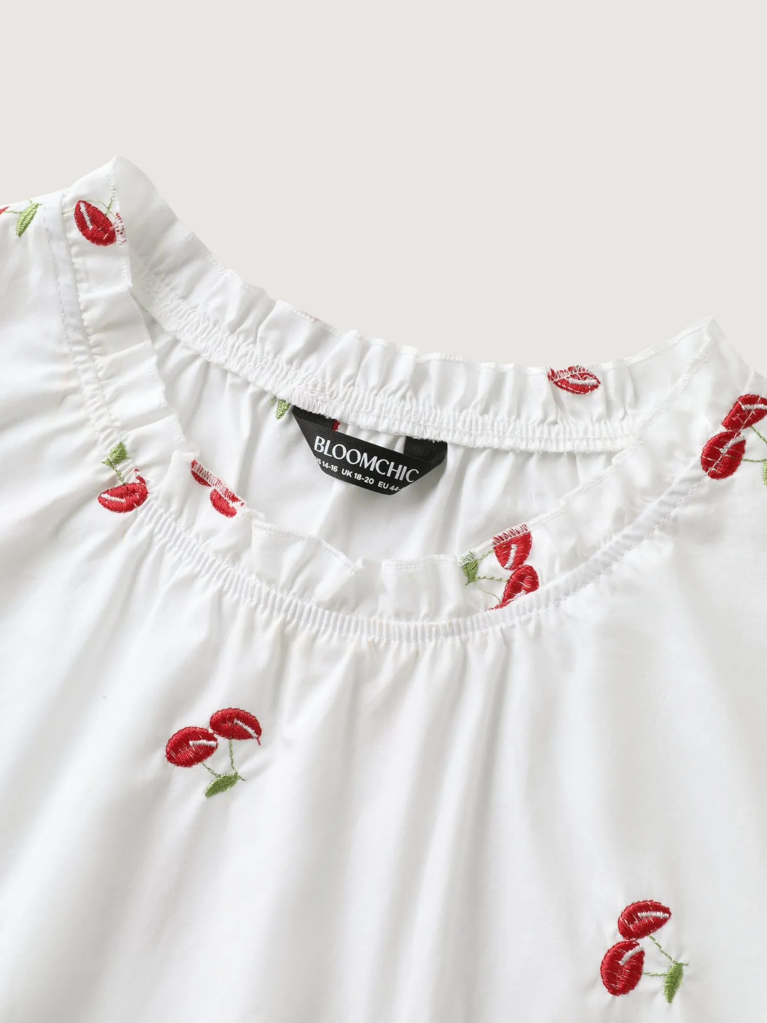 Cotton Cherry Embroidery Ruffled Neck Blouse sold by Bloomchic product image thumbnail 5