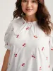 Cotton Cherry Embroidery Ruffled Neck Blouse sold by Bloomchic