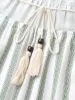 Classic Stripes Square Neck Tassels Blouse sold by Bloomchic