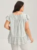 Classic Stripes Square Neck Tassels Blouse sold by Bloomchic