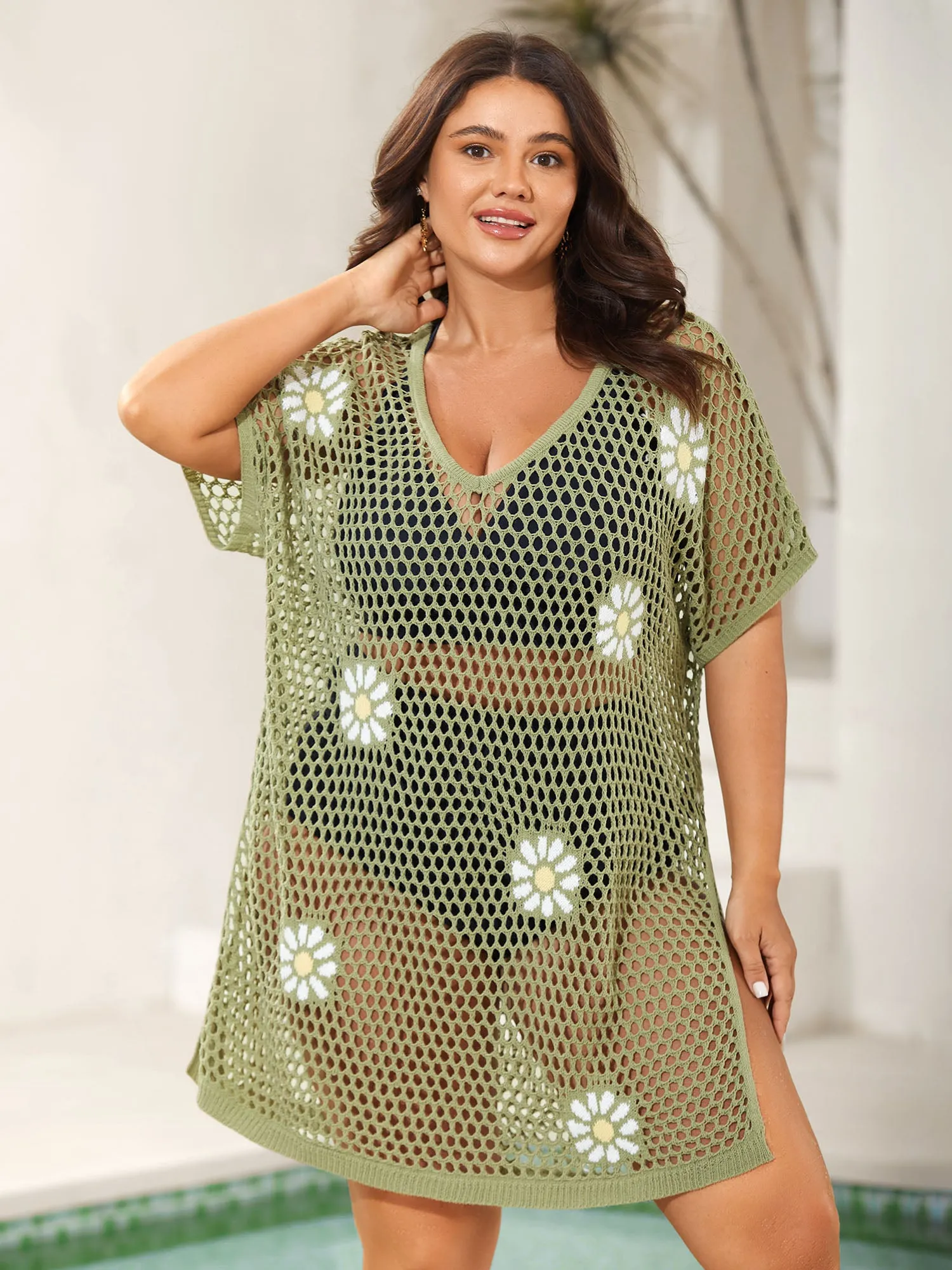 Floral Jacquard Crochet Swim Cover-Up sold by Bloomchic
