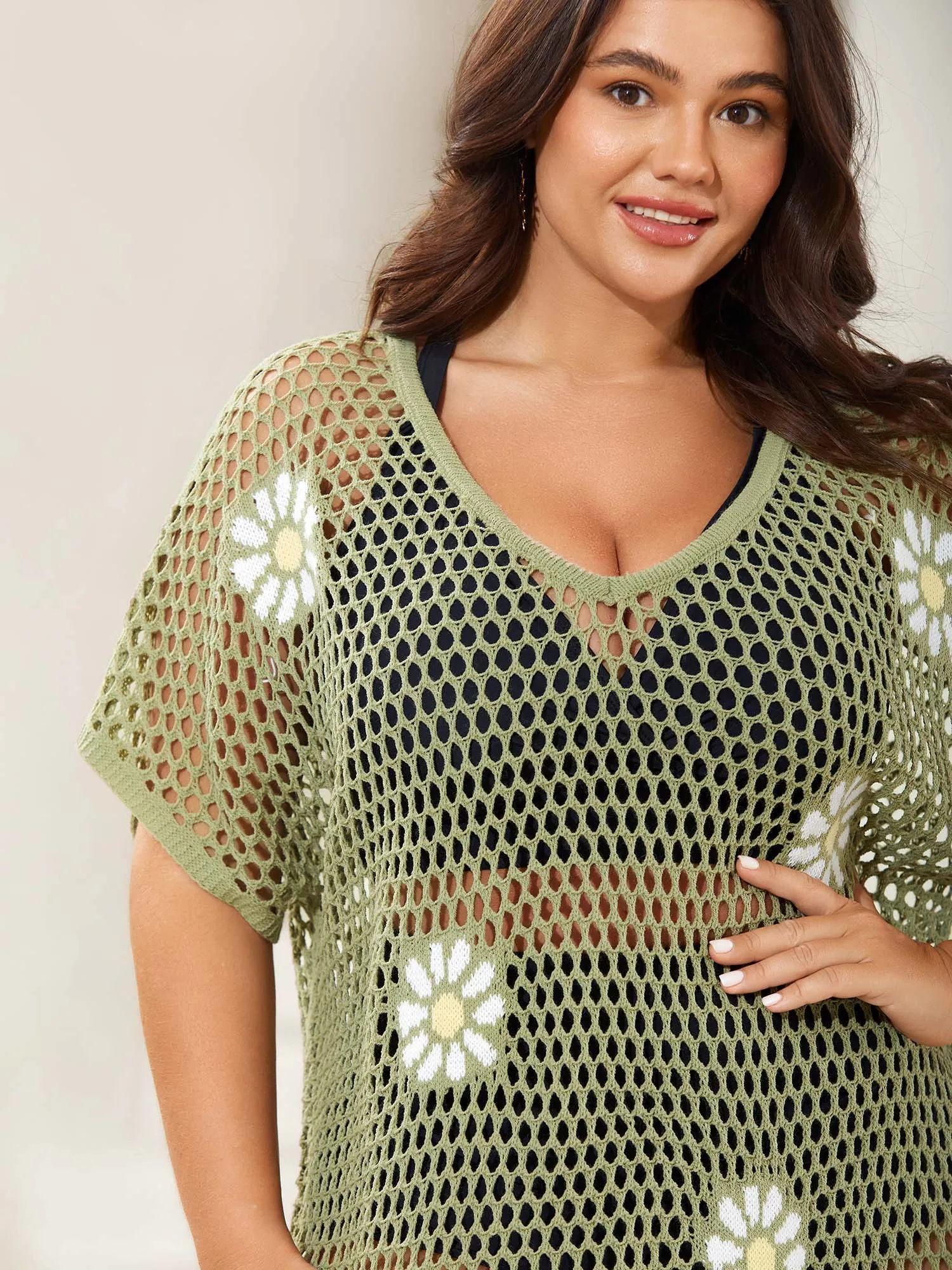 Floral Jacquard Crochet Swim Cover-Up sold by Bloomchic product image thumbnail 4