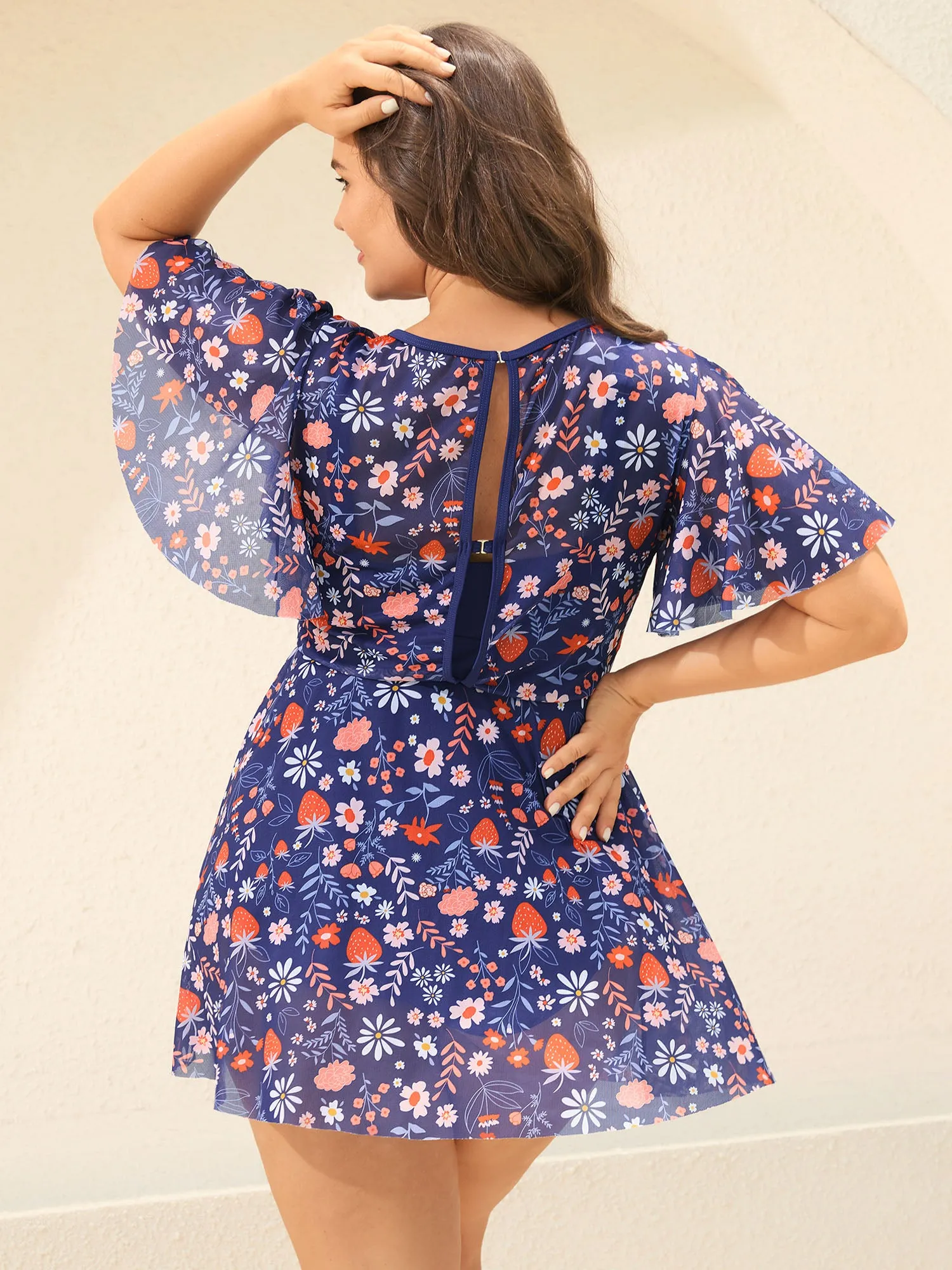 Floral Print Mesh Very Stretchy Swim Dress sold by Bloomchic product image thumbnail 2